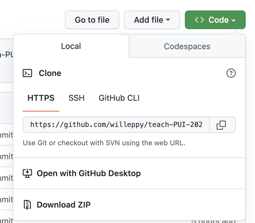 Screenshot of dialog giving options for cloning the homework example repository in GitHub cli.