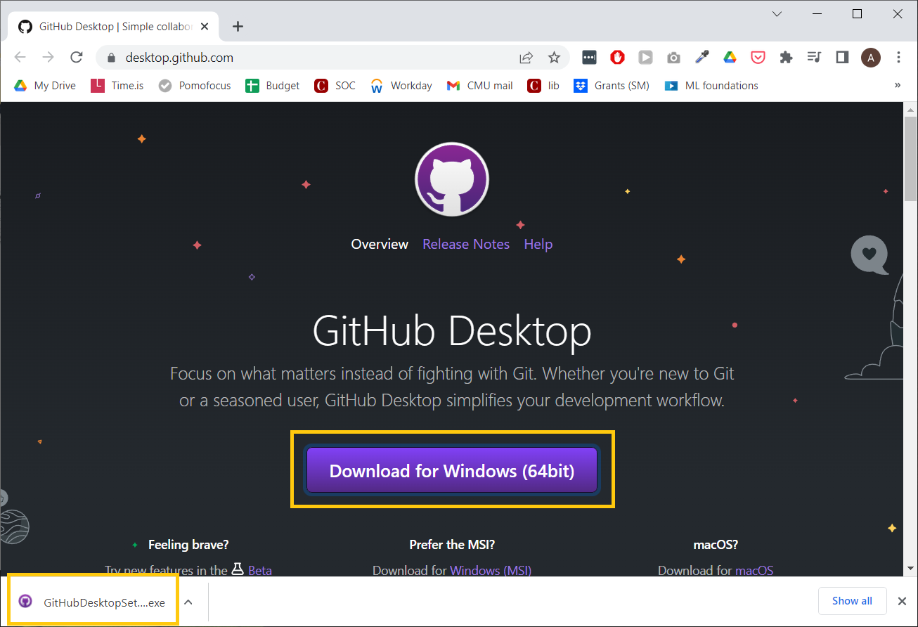 Screenshot of GitHub Desktop homepage.